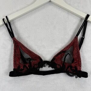 Marvel by La Perla Red Black Mesh Lace Triangle Bralette‎ Bra 32 Italy
